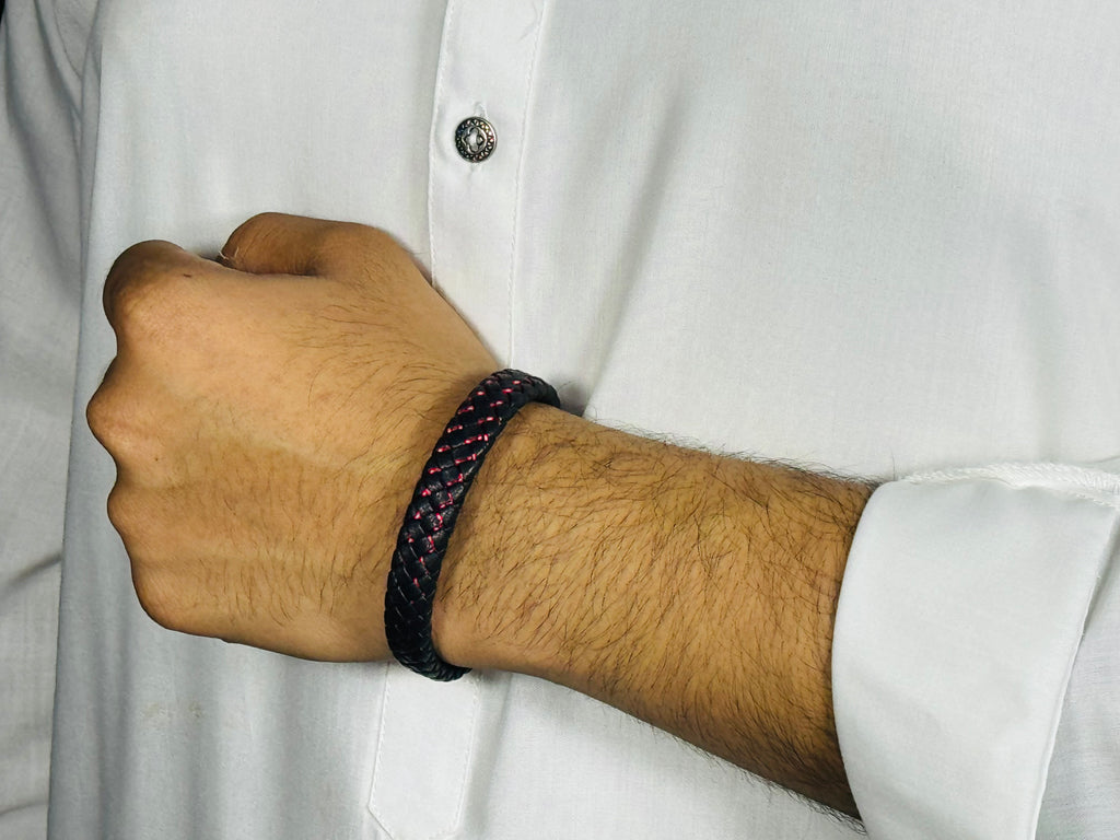 Red-Black Leather Bracelet
