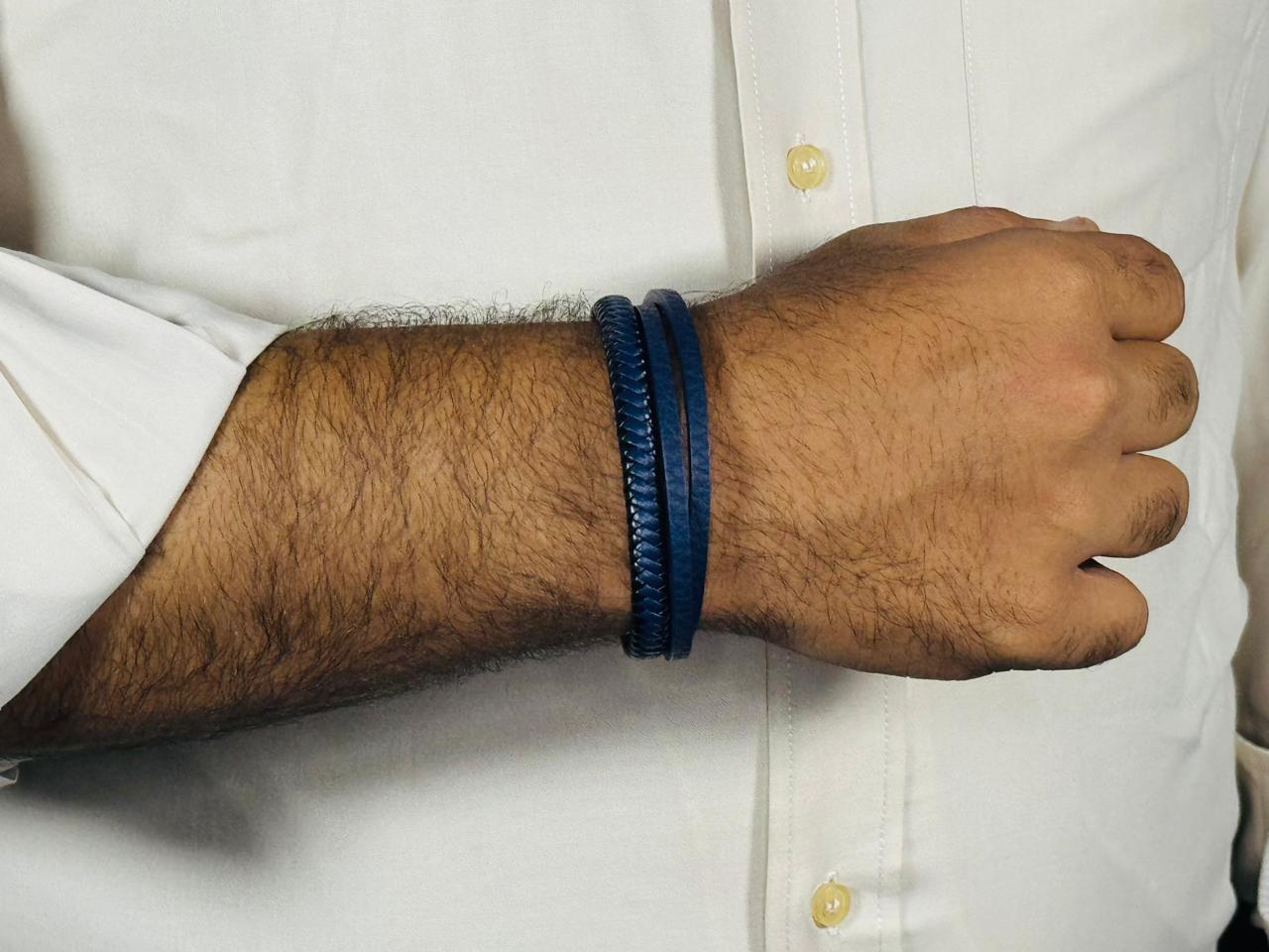 Blue Leather Bracelet