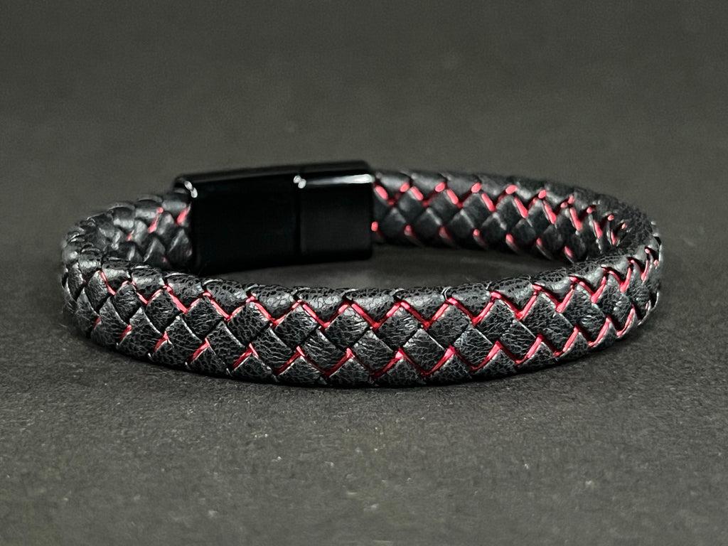 Red-Black Leather Bracelet
